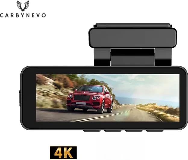Dashcam EV4K de face, écran allumé sur la vue de la route